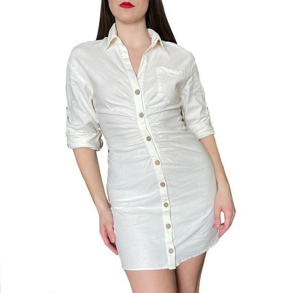 Zara Linen Blend Button Down Shirt Dresss in off white size medium - Picture 13 of 14